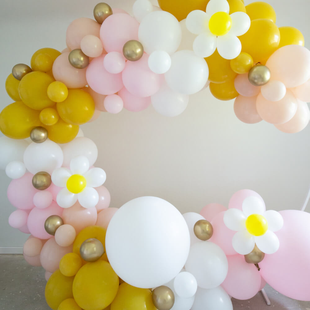 daisy balloon garland - daisy bloom - floral birthday party decorations and supplies